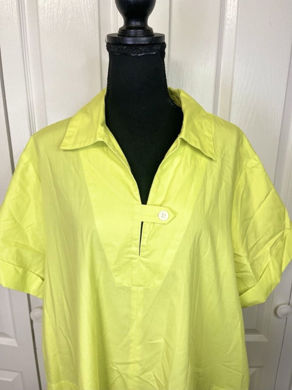 Banana Republic Cotton Tab Poplin Trapeze Maxi Shirt Dress Sz XXL Collared Yello - Picture 3 of 11